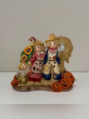 VINTAGE PartyLite Ceramic Scarecrow Family Candle Holder